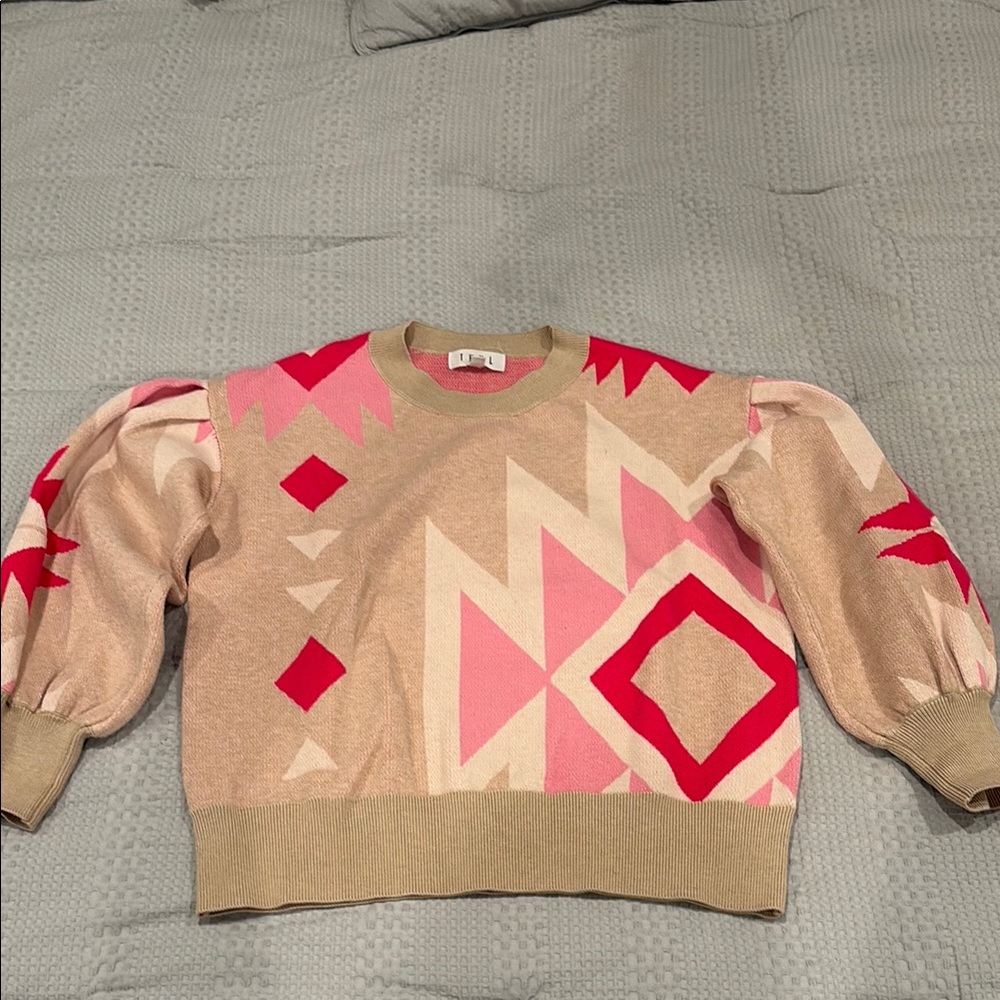 Geometric Patterned Sweater - Pink and Red